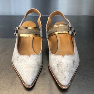 Sunning Versailles leather slingbacks.